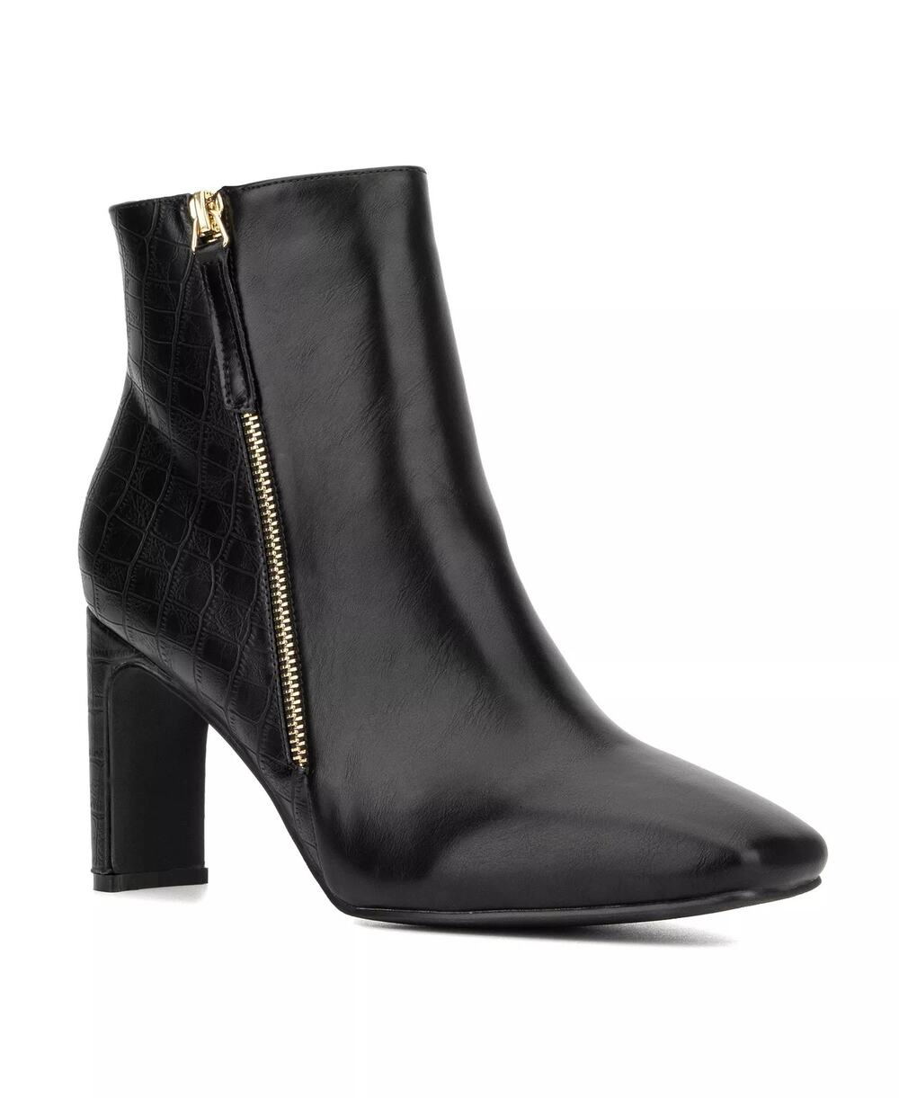 New York & Company Una Leather Square Toe Ankle Bootie Women's 7.5 Black NWOT